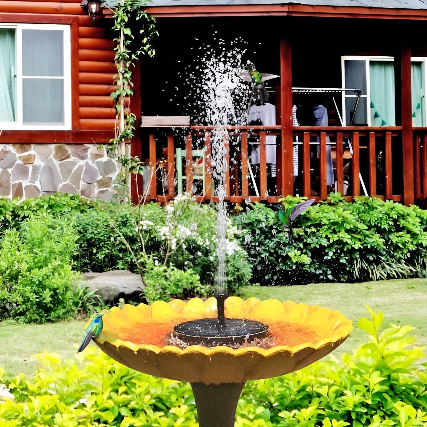 Fantana Arteziana pentru Gradina, Kaveny, Solara, Automata, Rotunda, 3 Moduri de Pulverizare, Negru, 16 cm