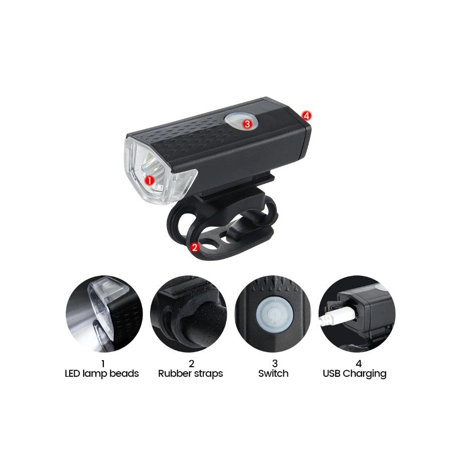 Far cu LED proiector pentru bicicleta\trotineta, Kaveny, reincarcabil, cablu USB inclus, 3 moduri de lumina, IPX4, Negru, 6.5x2.9x2.3 cm