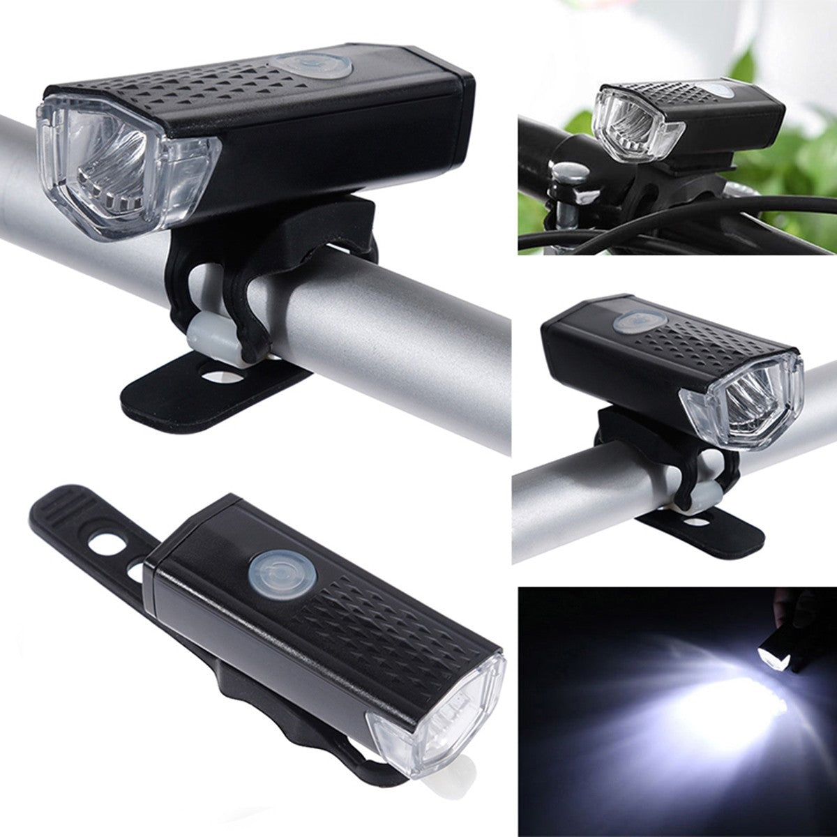 Far cu LED proiector pentru bicicleta\trotineta, Kaveny, reincarcabil, cablu USB inclus, 3 moduri de lumina, IPX4, Negru, 6.5x2.9x2.3 cm
