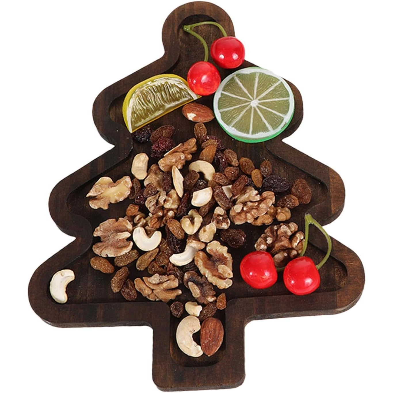 Farfurie cu Tematica de Craciun, Kadeny, din Lemn, Margini Rotunjite, Model Brad, Maro