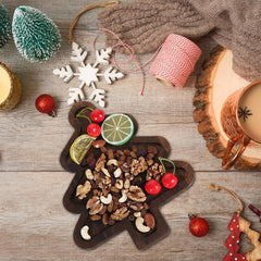 Farfurie cu Tematica de Craciun, Kadeny, din Lemn, Margini Rotunjite, Model Brad, Maro