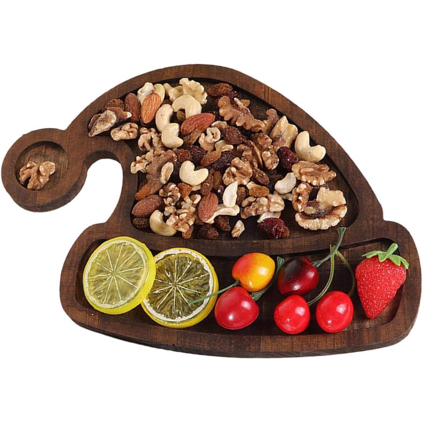 Farfurie cu Tematica de Craciun, Kadeny, din Lemn, Margini Rotunjite, Model Caciula de Mos, Maro