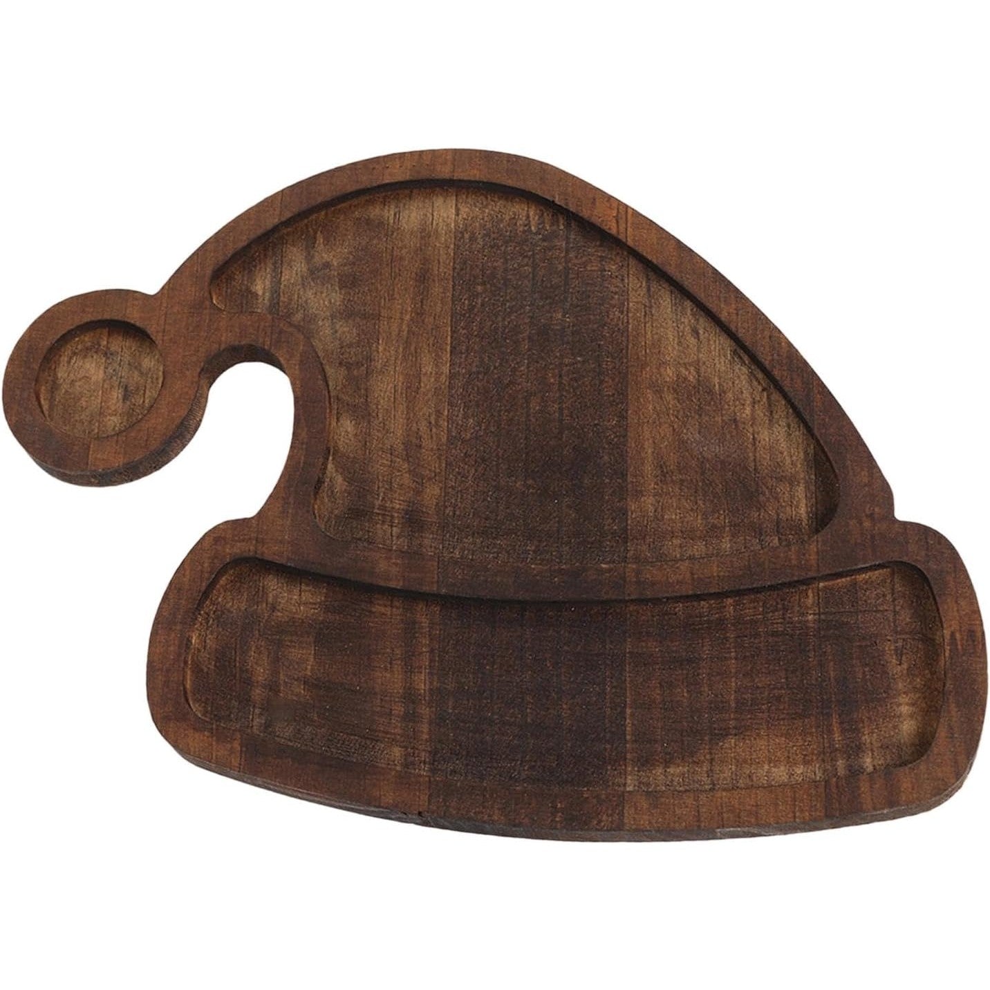 Farfurie cu Tematica de Craciun, Kadeny, din Lemn, Margini Rotunjite, Model Caciula de Mos, Maro