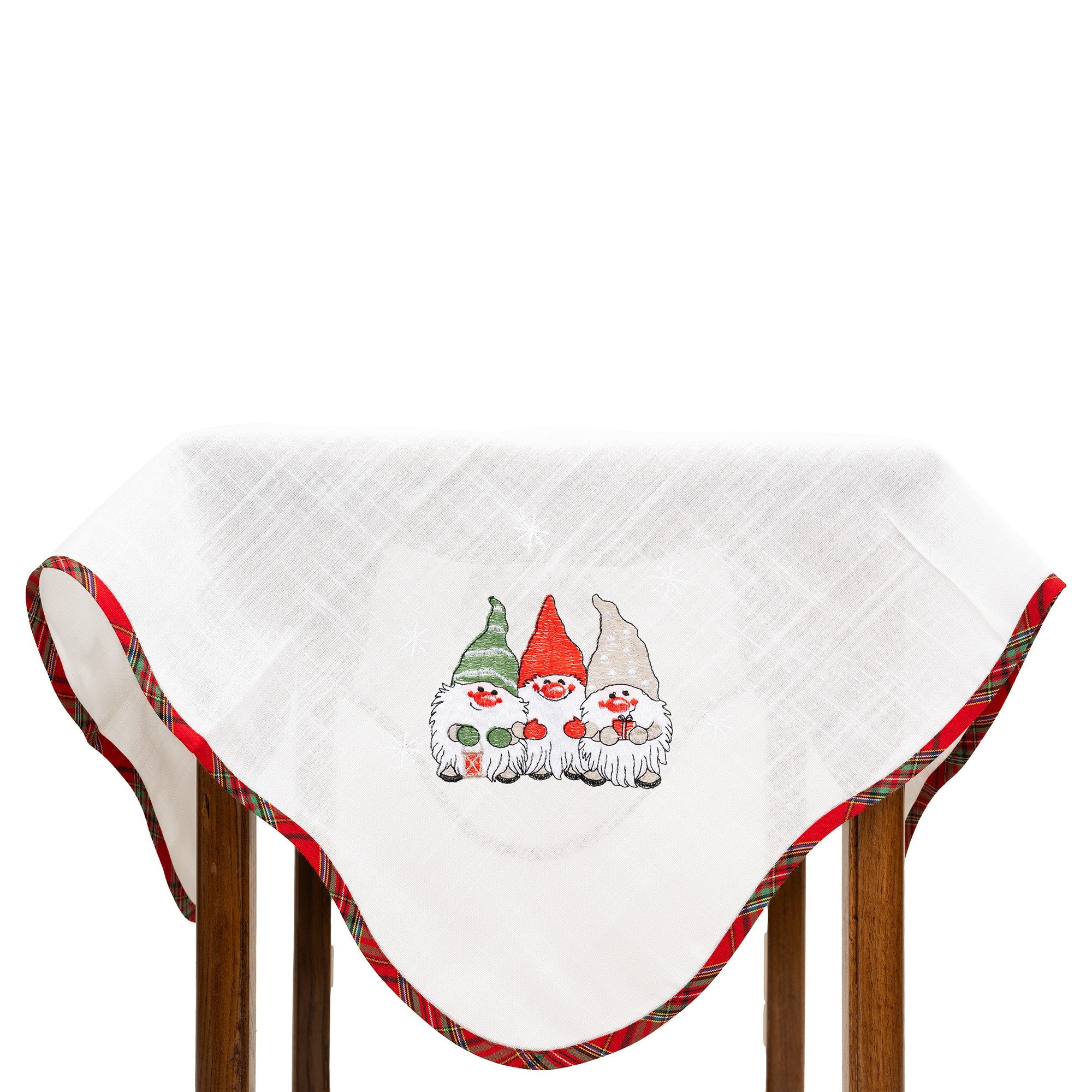 Fata de Masa Kadeny, Material In Brodat, cu Motiv Trei Pitici, 85 x 85 cm, Alb