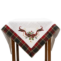 Fata de Masa Kadeny, Material In Brodat, cu Motive Fundita de Craciun, 85x85 cm, alba