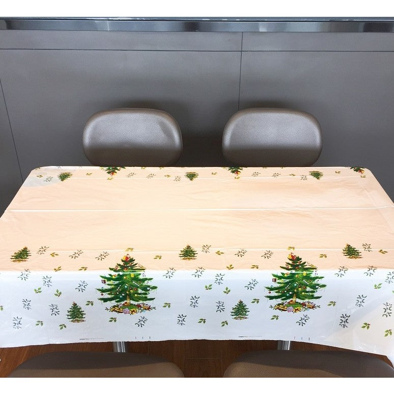 Fata de masa dreptunghiulara Kaveny, PVC, 2.5 mm grosime, imprimeu braduri, potrivit pentru Craciun, utilizare multipla, 180 x 108 cm, alb