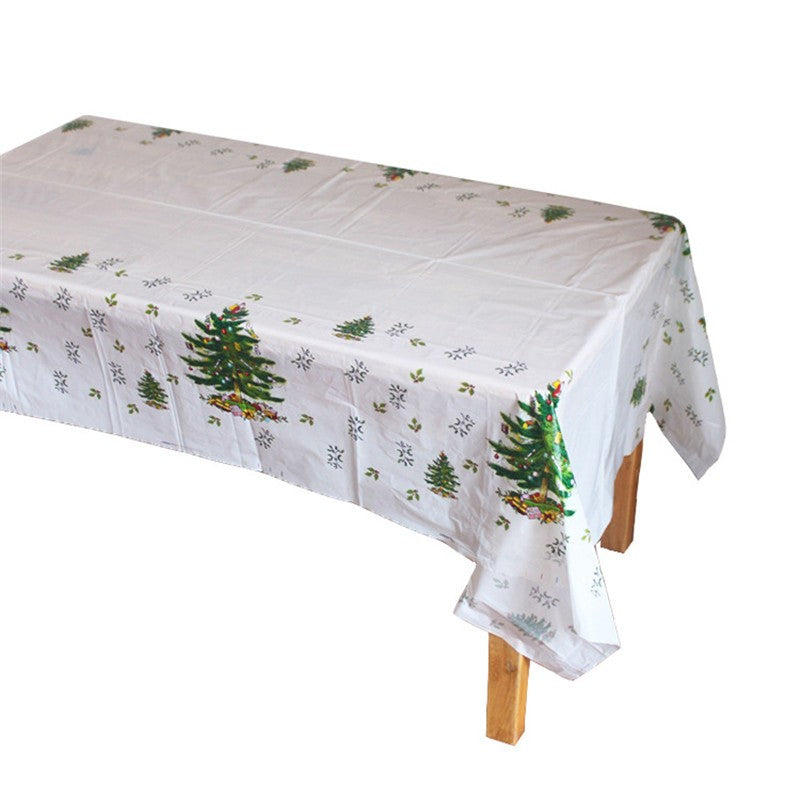 Fata de masa dreptunghiulara Kaveny, PVC, 2.5 mm grosime, imprimeu braduri, potrivit pentru Craciun, utilizare multipla, 180 x 108 cm, alb