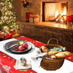 Fata de masa dreptunghiulara Kadeny, PVC, 2.5 mm grosime, imprimeu Merry Christmas, potrivit pentru Craciun, utilizare multipla, 180 x 108 cm, alb