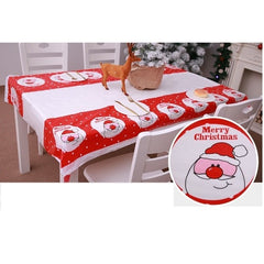 Fata de masa dreptunghiulara Kaveny, PVC, 2.5 mm grosime, imprimeu Mos Craciun model 2, potrivit pentru Craciun, utilizare multipla, 180 x 108 cm, alb