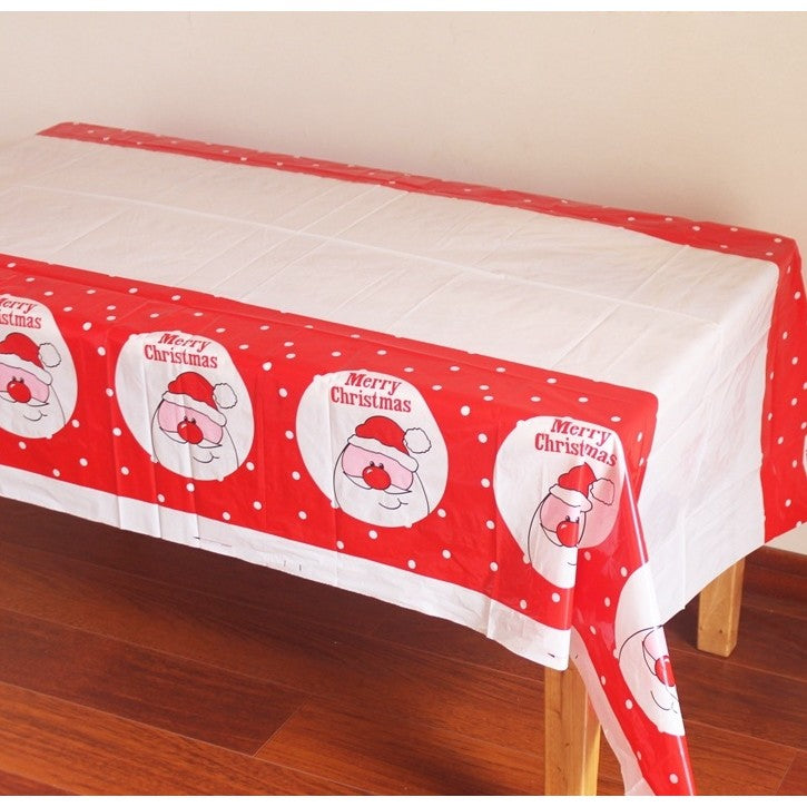 Fata de masa dreptunghiulara Kaveny, PVC, 2.5 mm grosime, imprimeu Mos Craciun model 2, potrivit pentru Craciun, utilizare multipla, 180 x 108 cm, alb