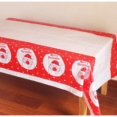 Fata de masa dreptunghiulara Kaveny, PVC, 2.5 mm grosime, imprimeu Mos Craciun model 2, potrivit pentru Craciun, utilizare multipla, 180 x 108 cm, alb