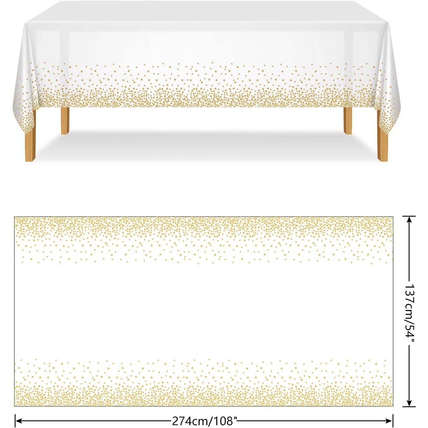 Fata de Masa, Kaveny, din PEVA, Imprimeu Buline, 137 x 274 cm, Impermeabila, Fara Pete, Curatare Rapida, Bej