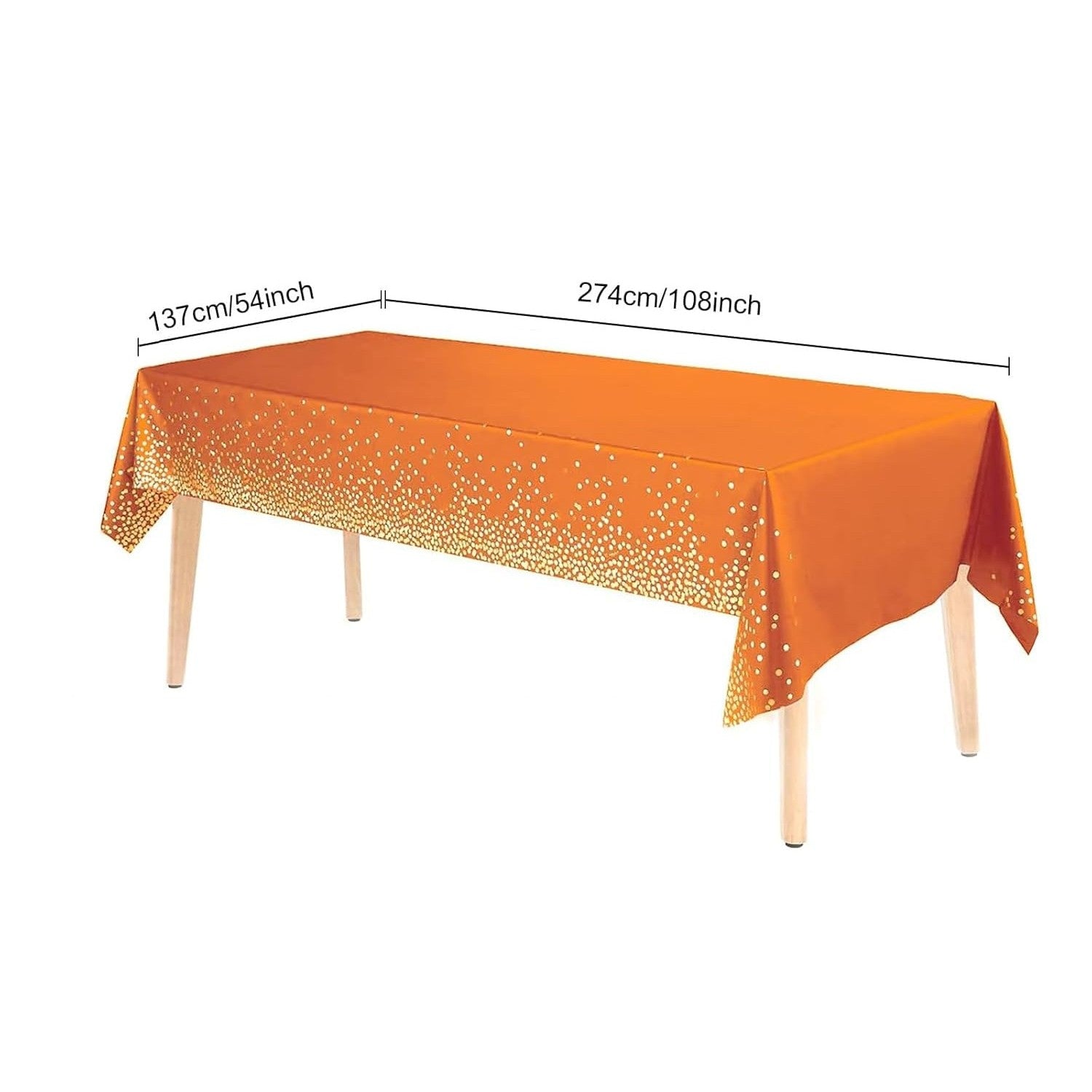 Fata de Masa, Kaveny, din PEVA, Imprimeu Buline Aurii, 137 x 274 cm, Impermeabila, Fara Pete, Curatare Rapida, Portocaliu