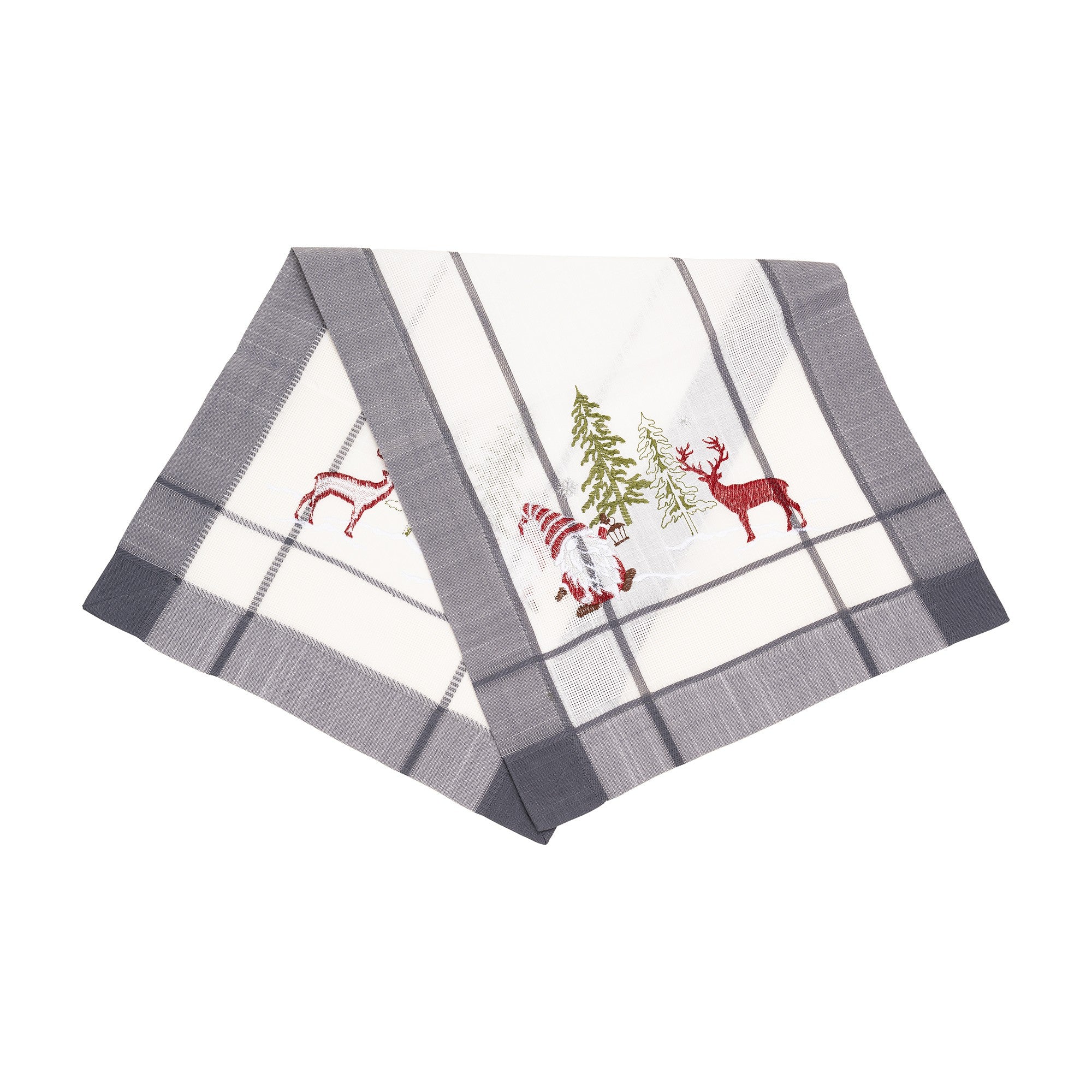 NU ARE -Fata de Masa Kadeny, Material In Brodat, cu Motiv mos Craciun si Reni, 85 x 40 cm, Gri