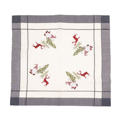 NU ARE - Fata de Masa Kadeny, Material In Brodat, cu Motiv mos Craciun si Reni, 85 x 85 cm, Gri