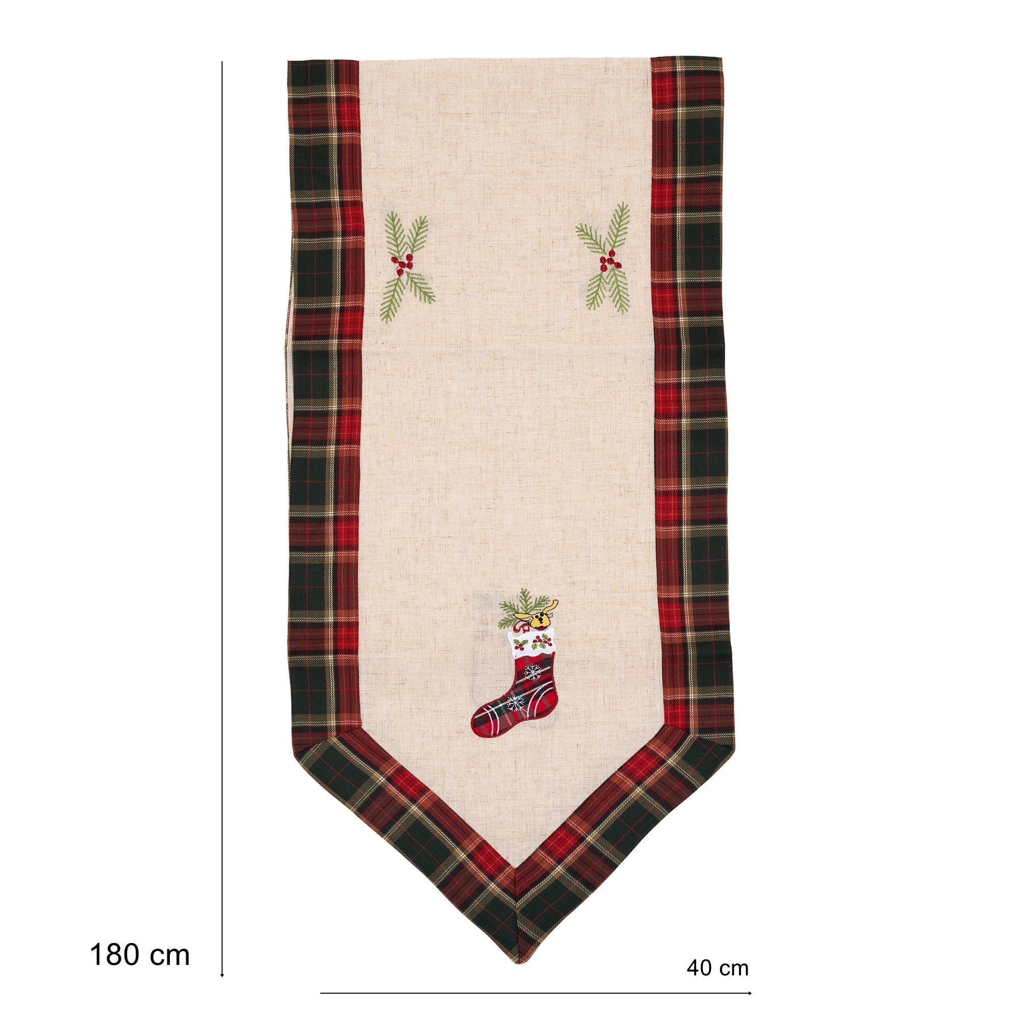 Fata de Masa Kadeny, Material In Brodat, cu Motive de Craciun Ghetute, 180 x 40 cm, Crem