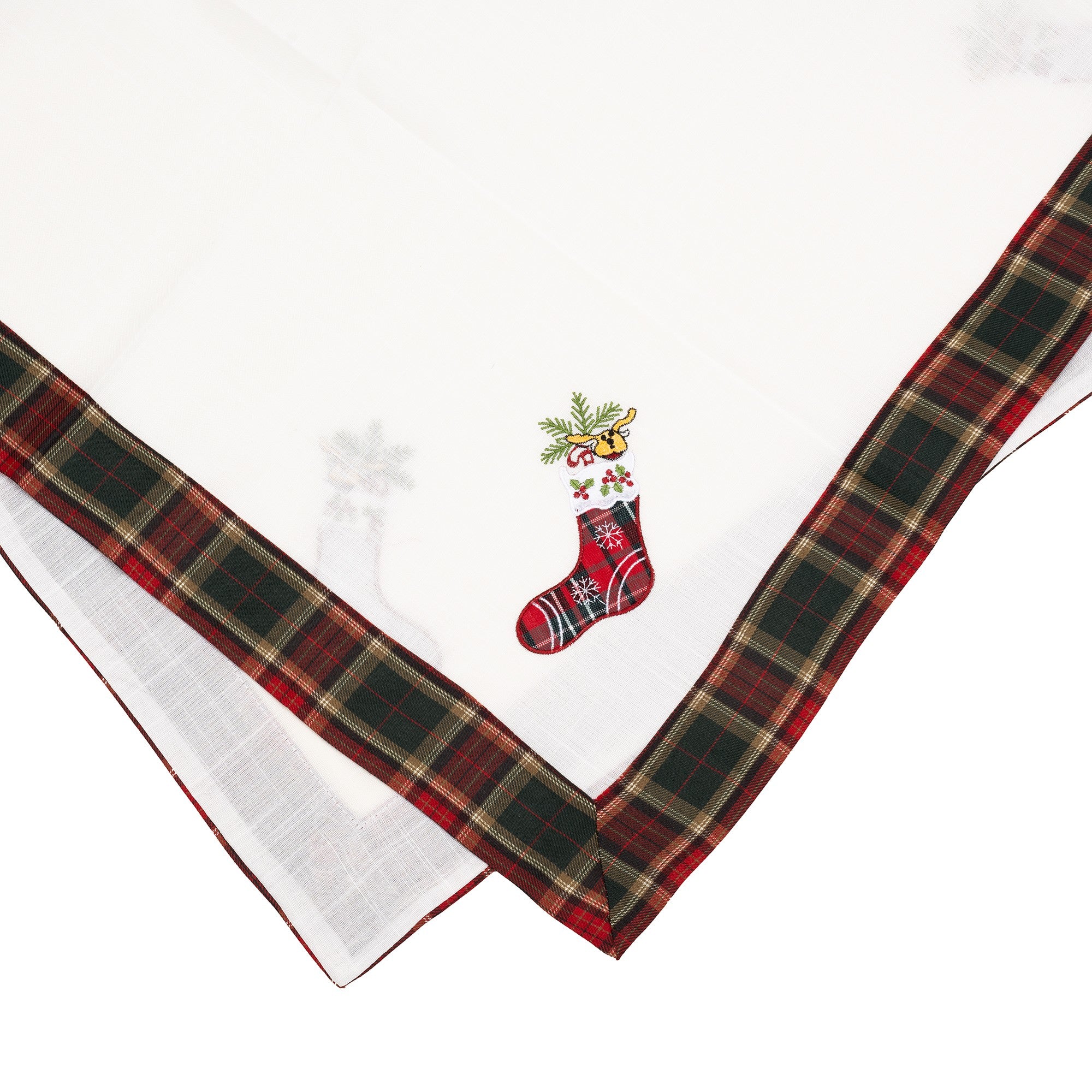 Fata de Masa Kadeny, Material In Brodat, cu Motive de Craciun Ghetute, 85 x 85 cm, Alb