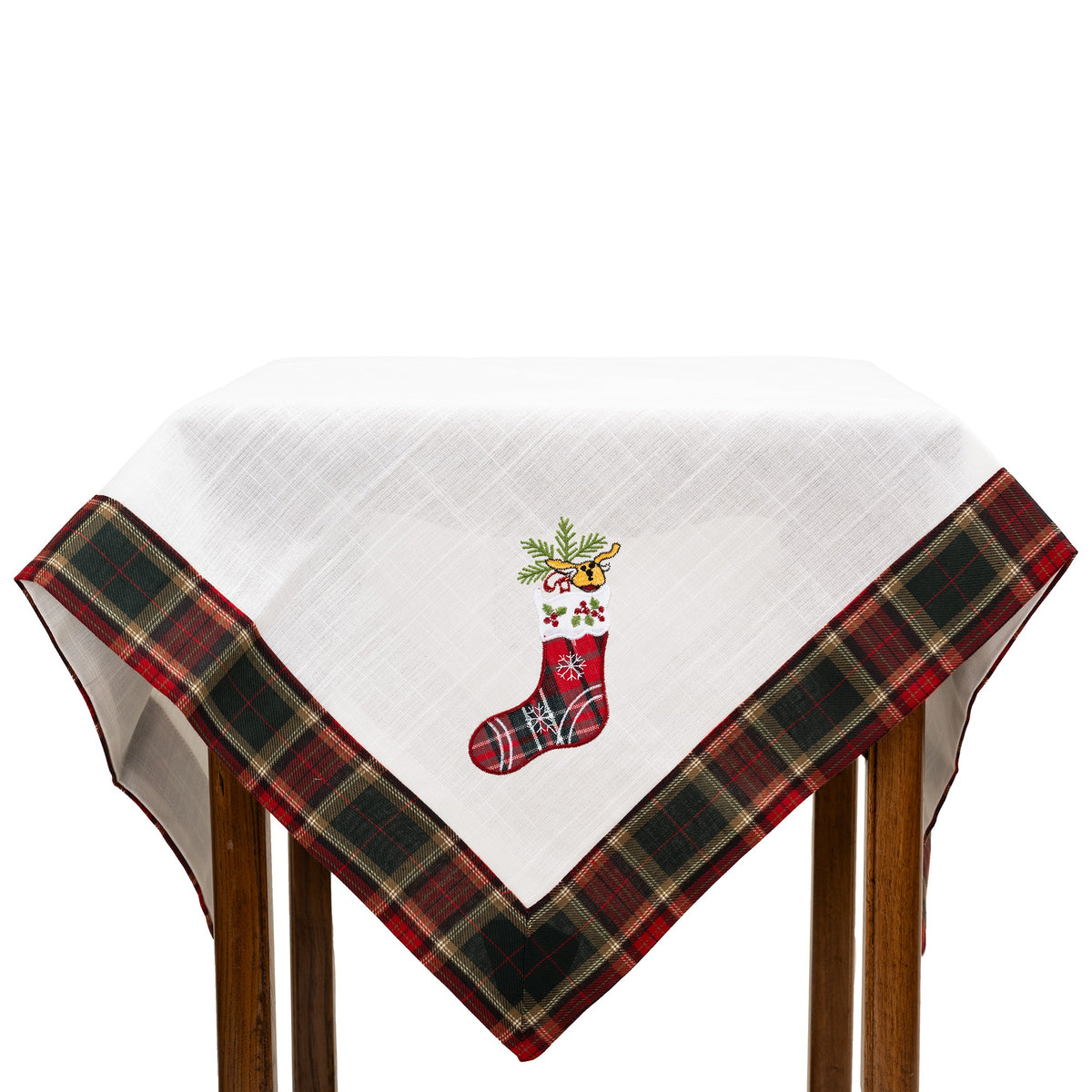 Fata de Masa Kadeny, Material In Brodat, cu Motive de Craciun Ghetute, 85 x 85 cm, Alb