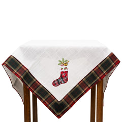 Fata de Masa Kadeny, Material In Brodat, cu Motive de Craciun Ghetute, 85 x 85 cm, Alb