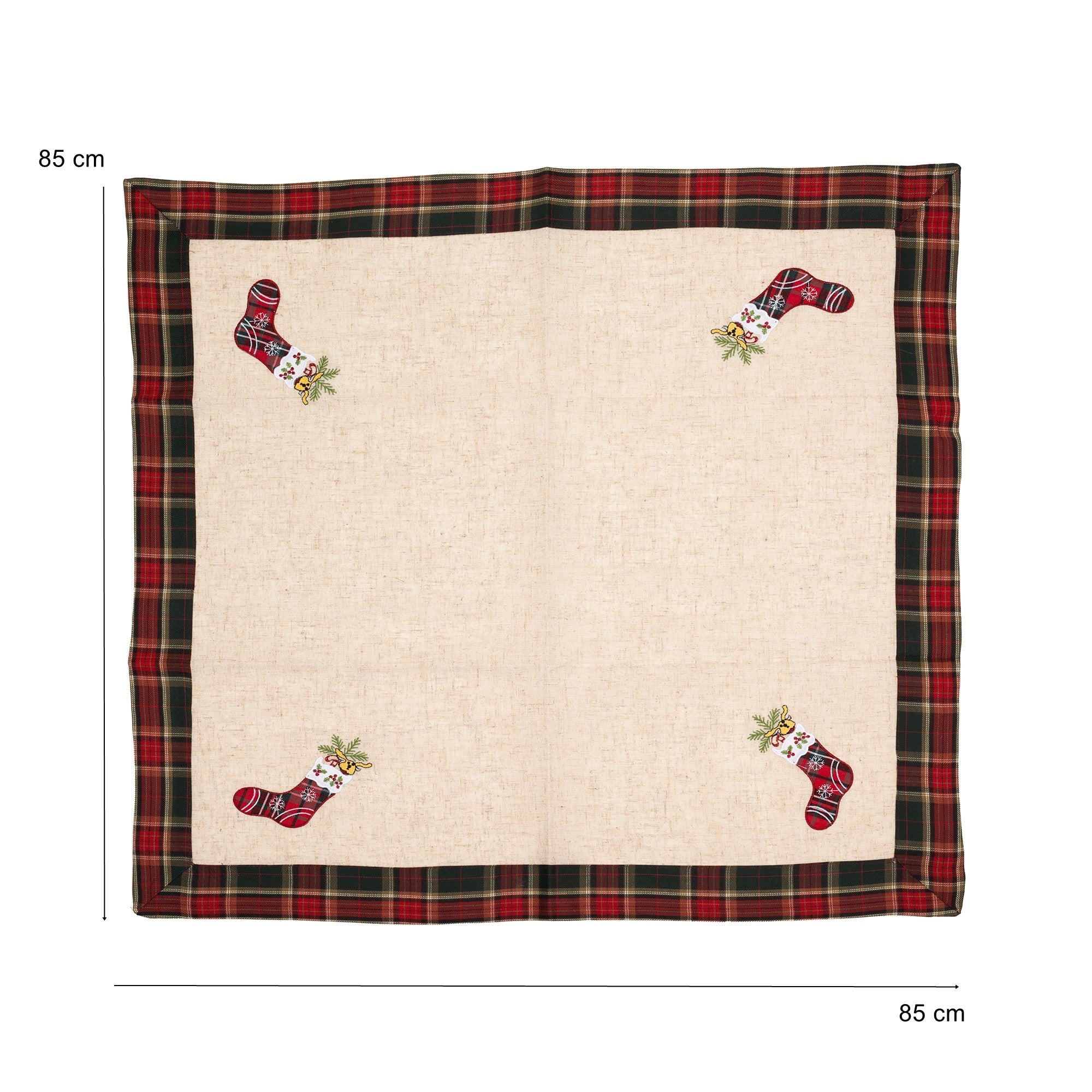 Fata de Masa Kadeny, Material In Brodat, cu Motive de Craciun Ghetute, 85 x 85 cm, Crem