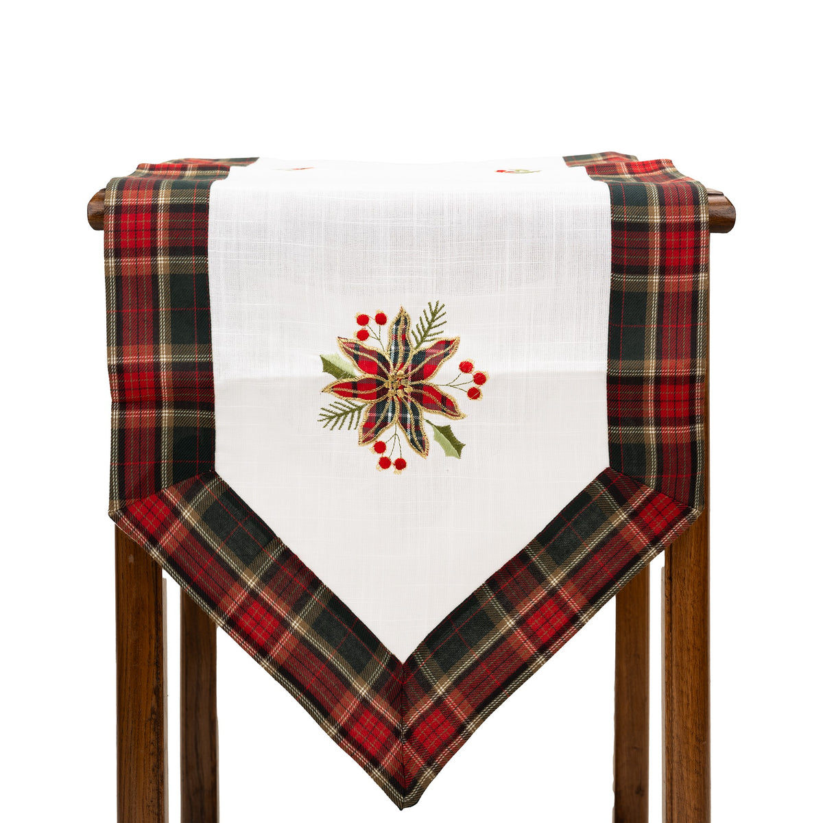 Fata de Masa Kadeny, Material In Brodat, cu Motive Florale de Craciun, 180 x 40 cm, Alb