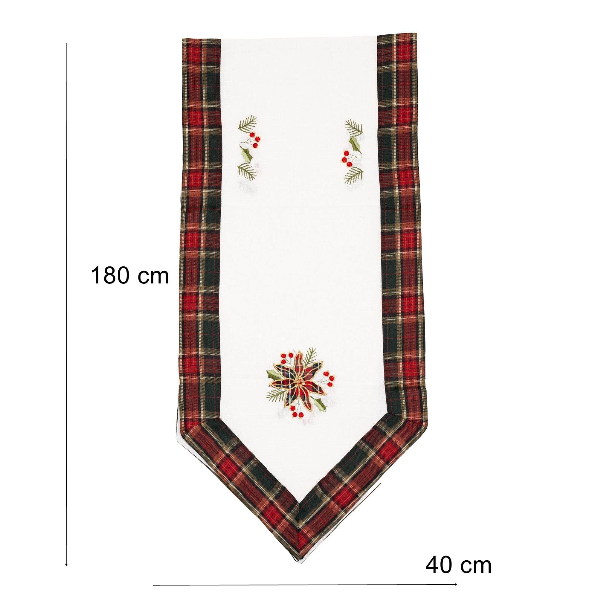 Fata de Masa Kadeny, Material In Brodat, cu Motive Florale de Craciun, 180 x 40 cm, Crem