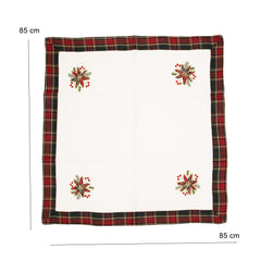 Fata de Masa Kadeny, Material In Brodat, cu Motive Florale de Craciun, 85 x 85 cm, Alb