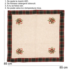Fata de Masa Kadeny, Material In Brodat, cu Motive Florale de Craciun, 85 x 85 cm, Crem