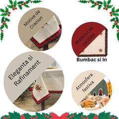 Fata de Masa Kadeny, Material In Brodat, cu Motive Florale de Craciun, 85 x 85 cm, Crem