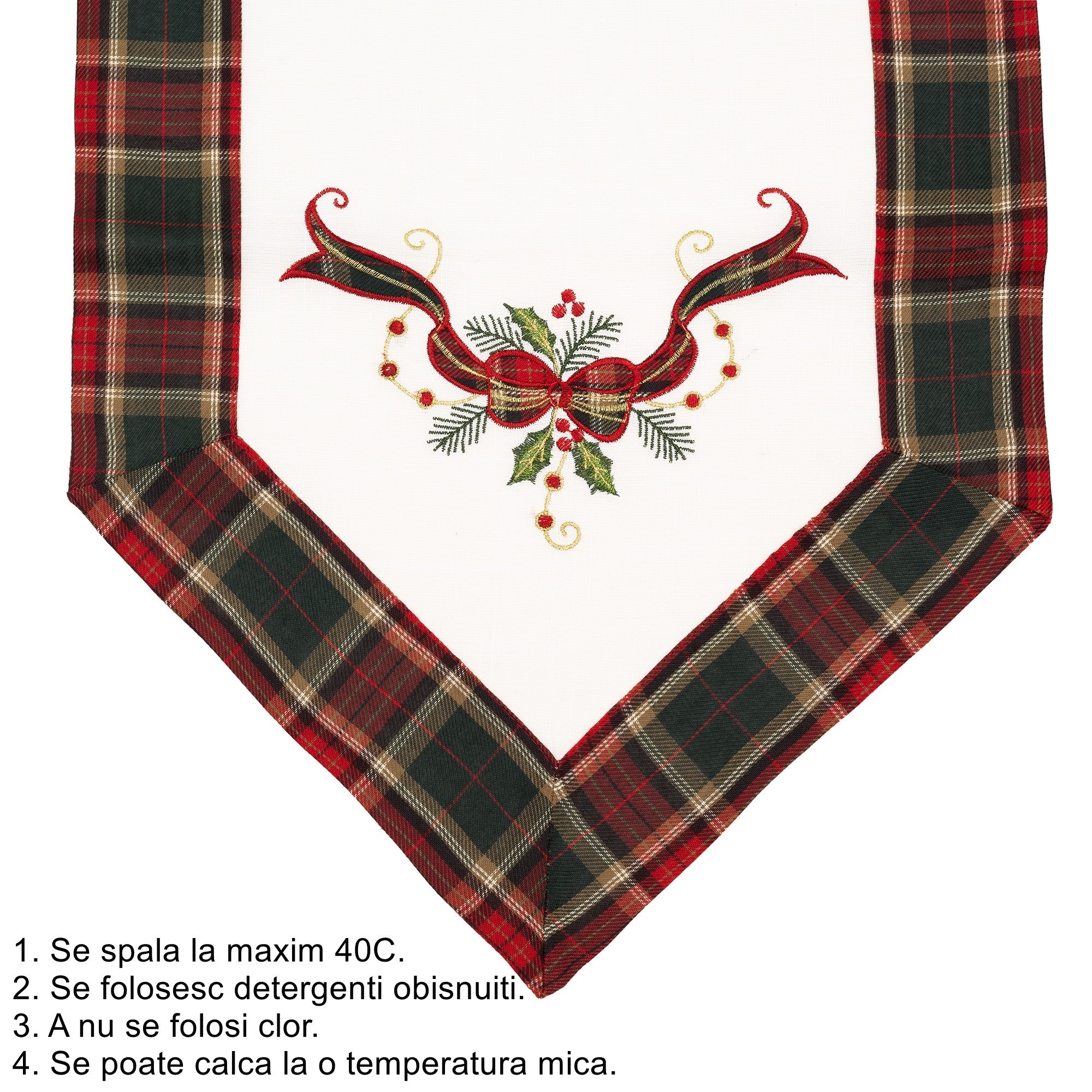 Fata de Masa Kadeny, Material In Brodat, cu Motive Fundita de Craciun, 180 x 40 cm, alba