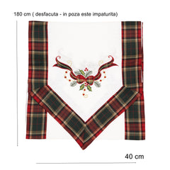 Fata de Masa Kadeny, Material In Brodat, cu Motive Fundita de Craciun, 180 x 40 cm, alba