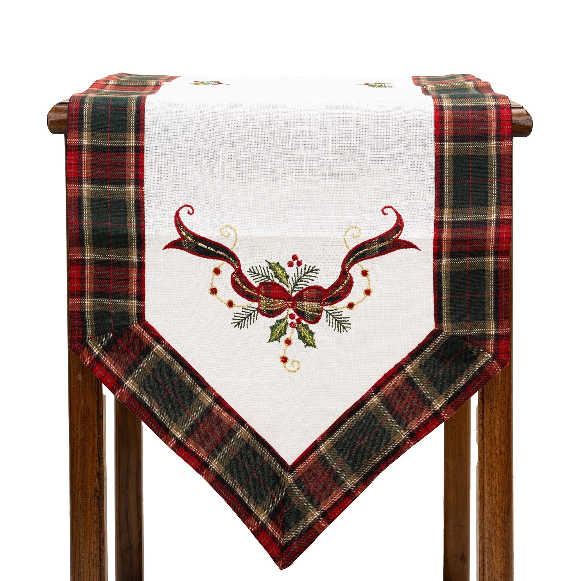 Fata de Masa Kadeny, Material In Brodat, cu Motive Fundita de Craciun, 180 x 40 cm, alba