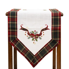 Fata de Masa Kadeny, Material In Brodat, cu Motive Fundita de Craciun, 180 x 40 cm, alba