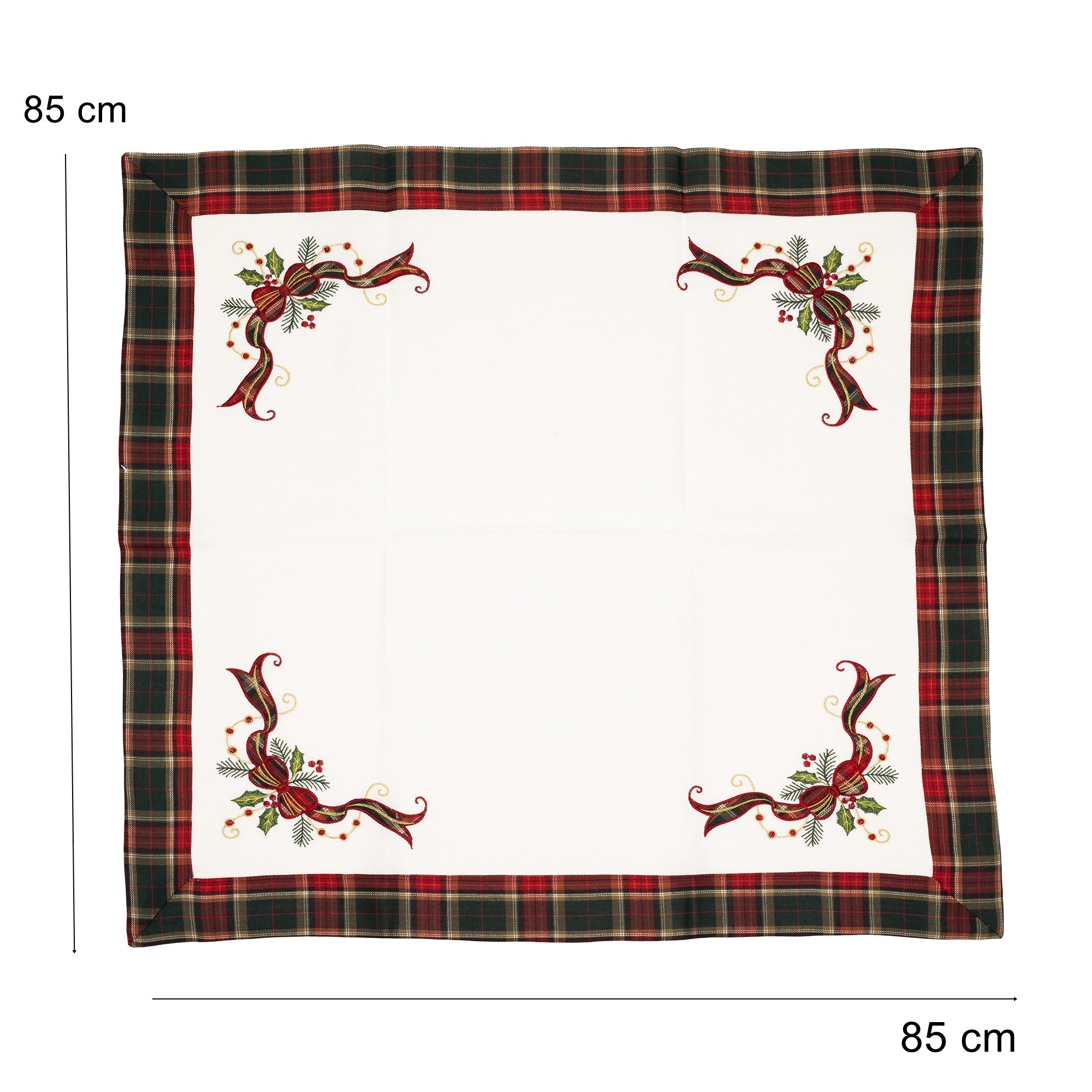 Fata de Masa Kadeny, Material In Brodat, cu Motive Fundita de Craciun, 85x85 cm, alba