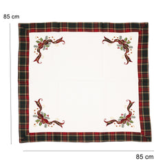 Fata de Masa Kadeny, Material In Brodat, cu Motive Fundita de Craciun, 85x85 cm, alba