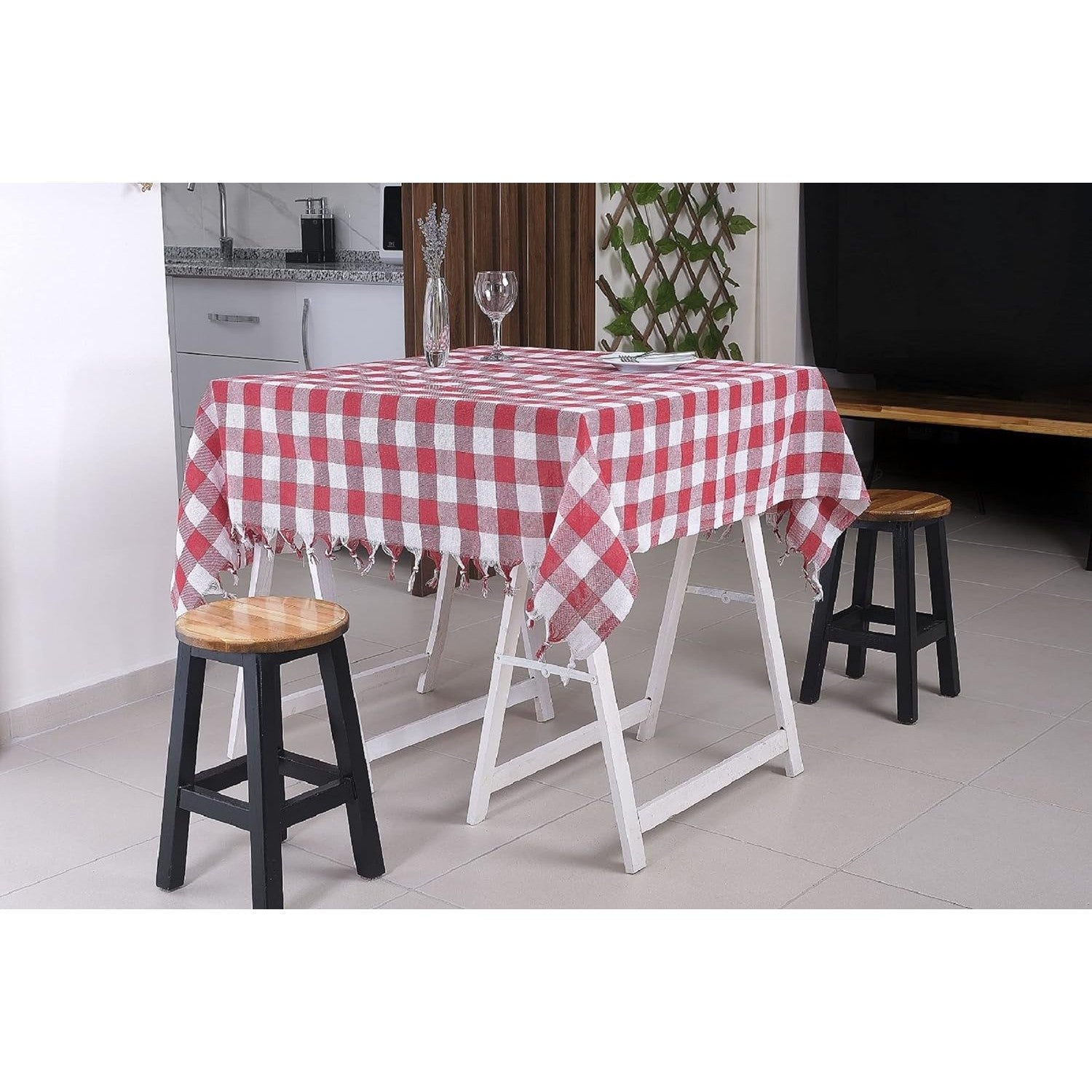 Fata de masa in carouri Kadeny, Material Textil, 130 x 180 cm, Rosu