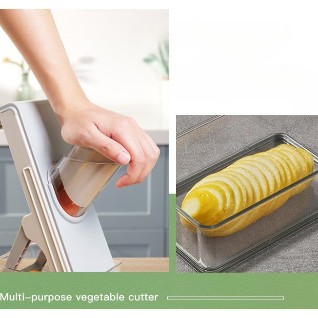 Feliator de Legume Multifunctional, Kadeny, Taieturi Diferite, Razatoare pentru Bucatarie, Taietor de Cartofi, Presa Manuala, Pliabila, Extensibila, PP PET, 23.5x9.5x5.5 cm, Alb