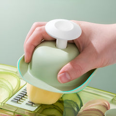 Feliator Multifunctional, Kadeny, 3 in 1, pentru Fructe si Legume, 6 Piese, Maner, Lame de Inox, Recipient Stocare, Protectie Mana, ABS, 35x12x9.4 cm, Verde