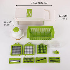 Feliator Multifunctional, Kaveny, Razatoare, 8 in 1, pentru Fructe si Legume, 10 Piese, Lame de Inox, Recipient Stocare, Separator Oua, Protectie Mana, ABS, 67.5x38.5x49.5 cm, Verde/Alb