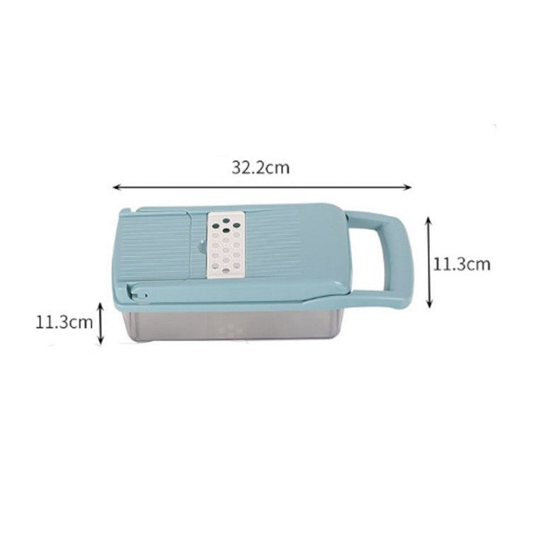 Feliator Multifunctional, Kadeny, Razatoare, 8 in 1, pentru Fructe si Legume, 10 Piese, Lame de Inox, Recipient Stocare, Separator Oua, Protectie Mana, ABS, 32.2x11.3 cm, Albastru/Alb