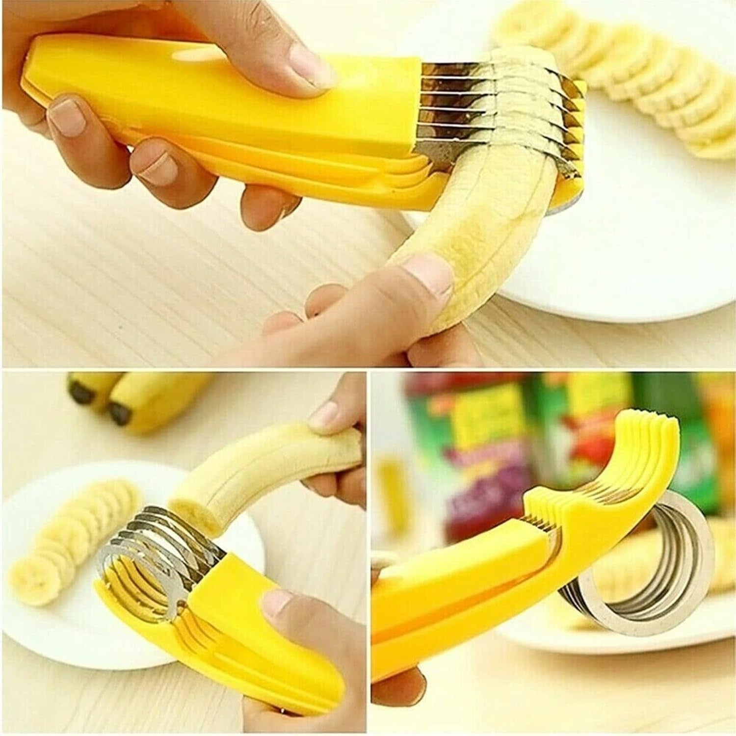 Feliator pentru Alimente, Kadeny, Accesoriu pentru Bucatarie, Cutit pentru Legume si Fructe, Model Banana, Ergonomic, 17.5x5x4 cm, Galben