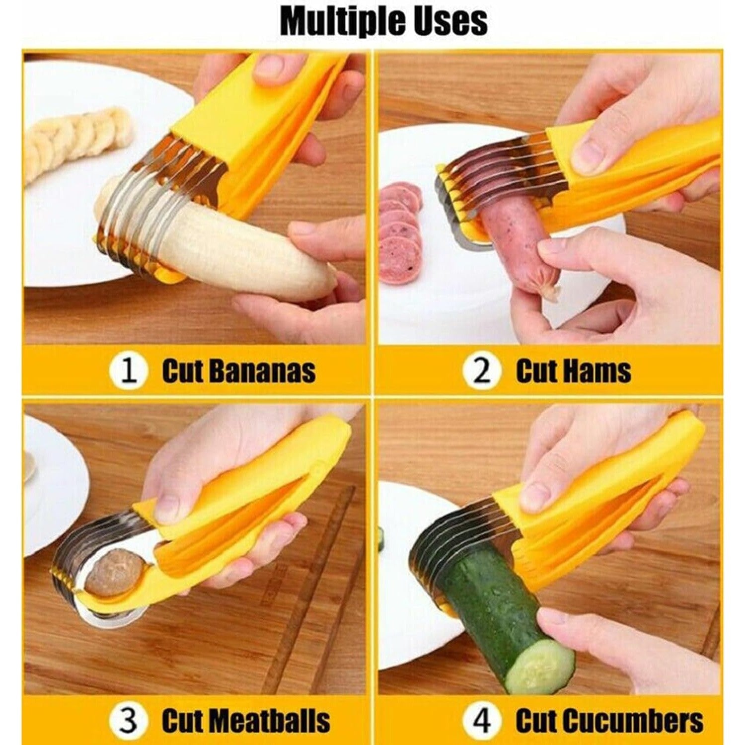 Feliator pentru Alimente, Kadeny, Accesoriu pentru Bucatarie, Cutit pentru Legume si Fructe, Model Banana, Ergonomic, 17.5x5x4 cm, Galben