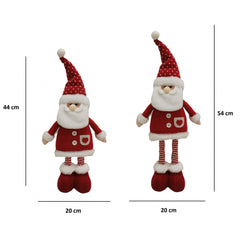 Figurina Decorativa, Pentru Craciun, Kadeny, Mos Craciun, Picioare Telescopice, Inaltime Reglabila 44-54cm, Caciula cu Inimioare, Alb/Rosu