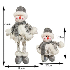 Figurina Decorativa, Pentru Craciun, Kadeny, Om de Zapada, Picioare Telescopice, Inaltime Reglabila 33- 70 cm, Pantaloni Luciosi, Alb/Argintiu