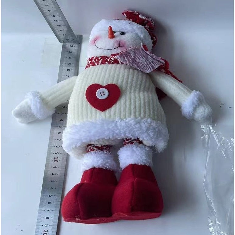 Figurina Decorativa, Pentru Craciun, Kadeny, Om de Zapada, Picioare Telescopice, Inaltime Reglabila 44-54cm, Caciula cu Inimioare, Alb/Rosu