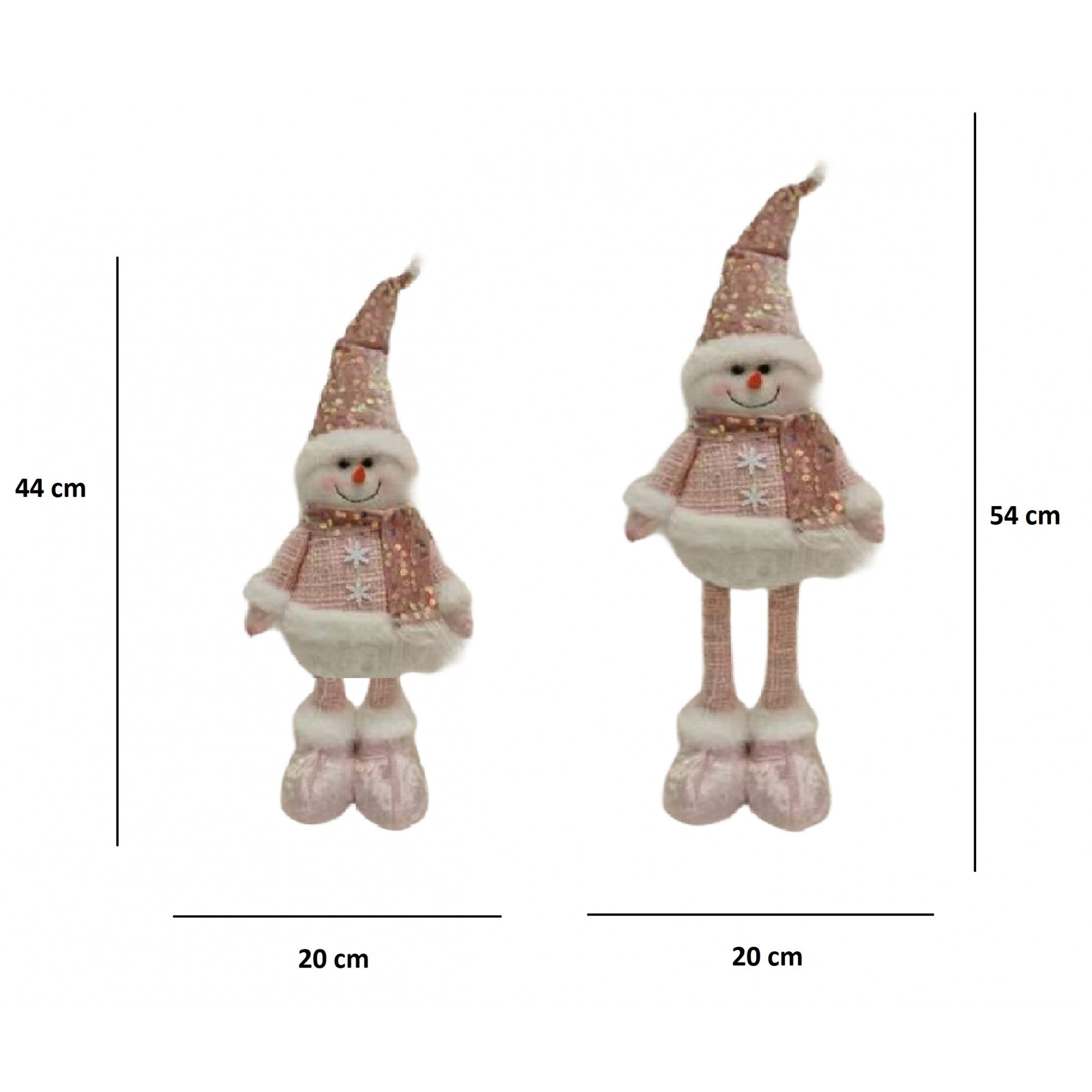 Figurina Decorativa, Pentru Craciun, Kadeny, Om de Zapada, Picioare Telescopice, Inaltime Reglabila 44-54cm, Caciula cu Paiete, Roz