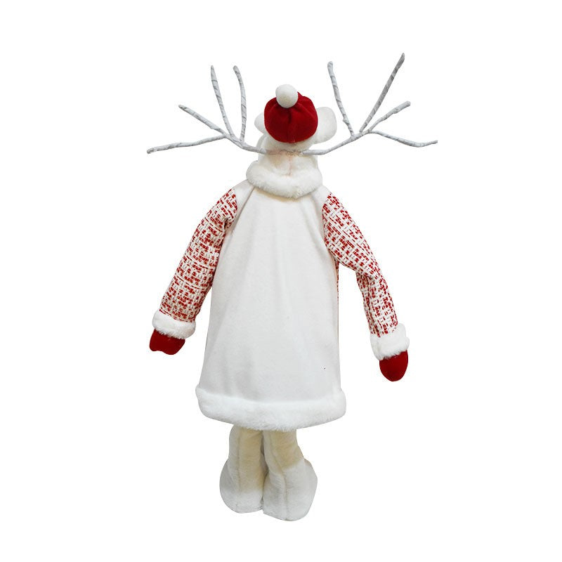 Figurina Decorativa, Pentru Craciun, Kadeny, Ren, Picioare Telescopice, Inaltime Reglabila 42 - 80 cm, cu Haina, Alb/Rosu