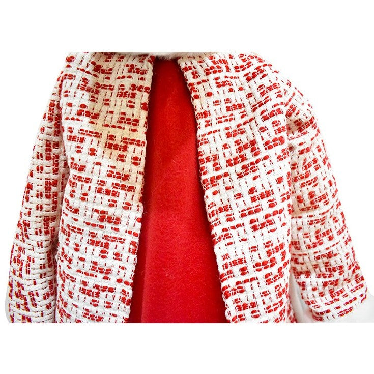 Figurina Decorativa, Pentru Craciun, Kadeny, Ren, Picioare Telescopice, Inaltime Reglabila 42 - 80 cm, cu Haina, Alb/Rosu