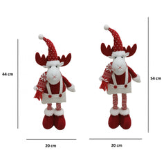 Figurina Decorativa, Pentru Craciun, Kadeny, Ren, Picioare Telescopice, Inaltime Reglabila 44-54cm, Caciula cu Inimioare, Alb/Rosu