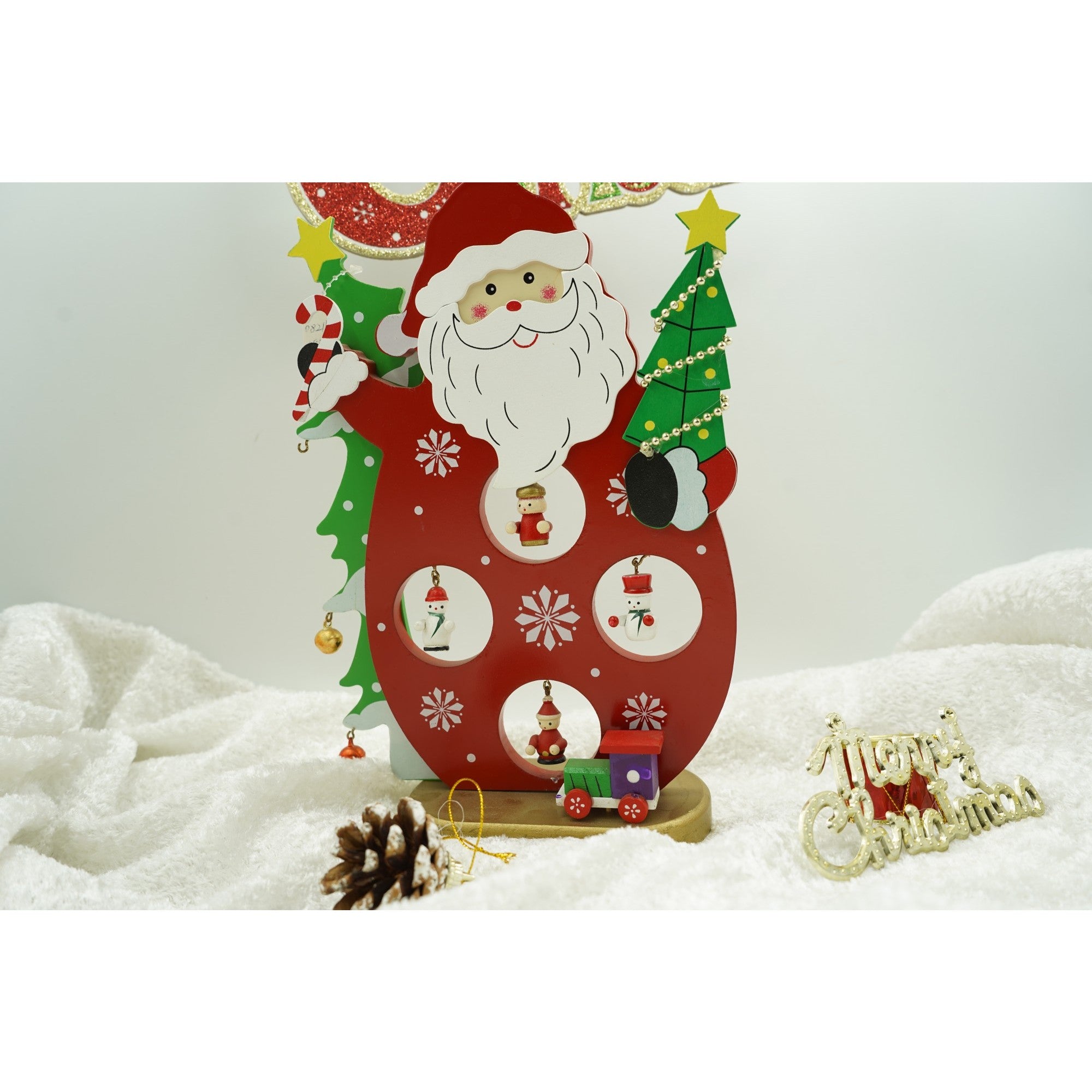 Figurina decorata, Mos Craciun, Rosu, din Lemn, 18 cm x 24.5 cm, Interior, Kadeny